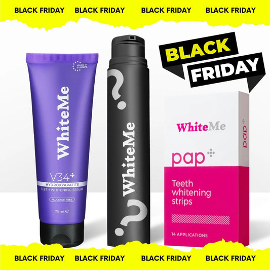 WhiteMe Mega Pack - Pap+ (лентички) + V34 (серум за избелване) + Паста (подарък на случаен принцип)